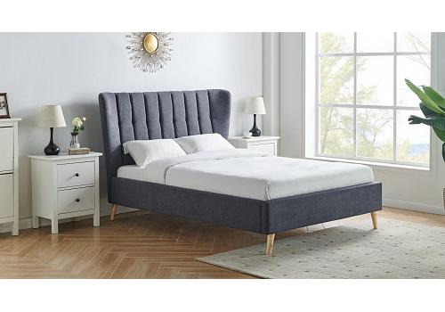 4ft6 Double Tasmin dark grey fabric upholstered bed frame bedstead. Tall, High curved headend 1